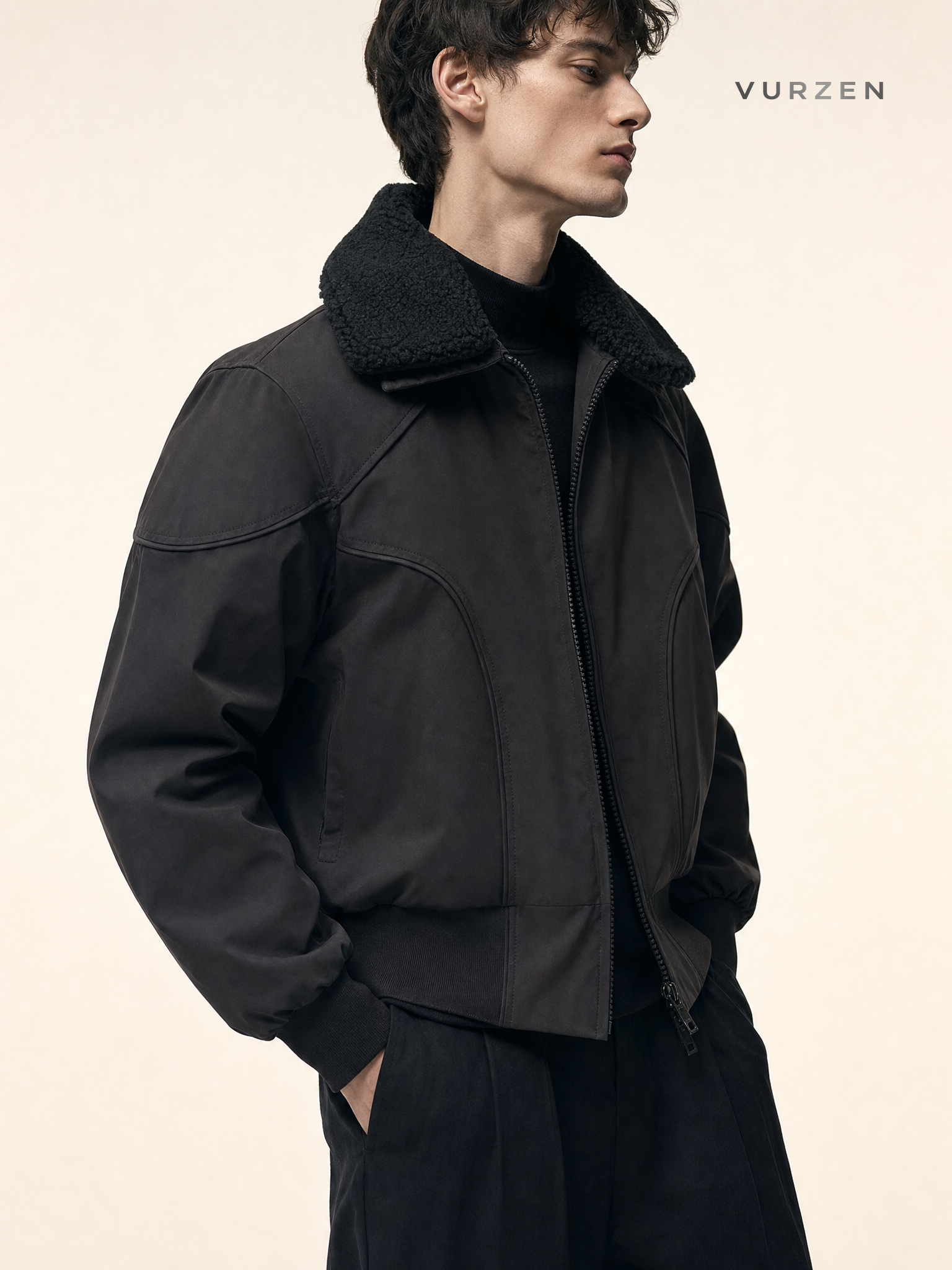 Men’s Wool-Blend Hooded Casual Work Jacket detail