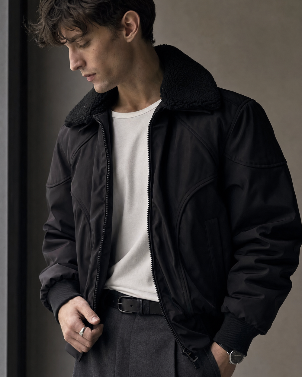 992254347939 top dark minimal jacket dark lookbook 05