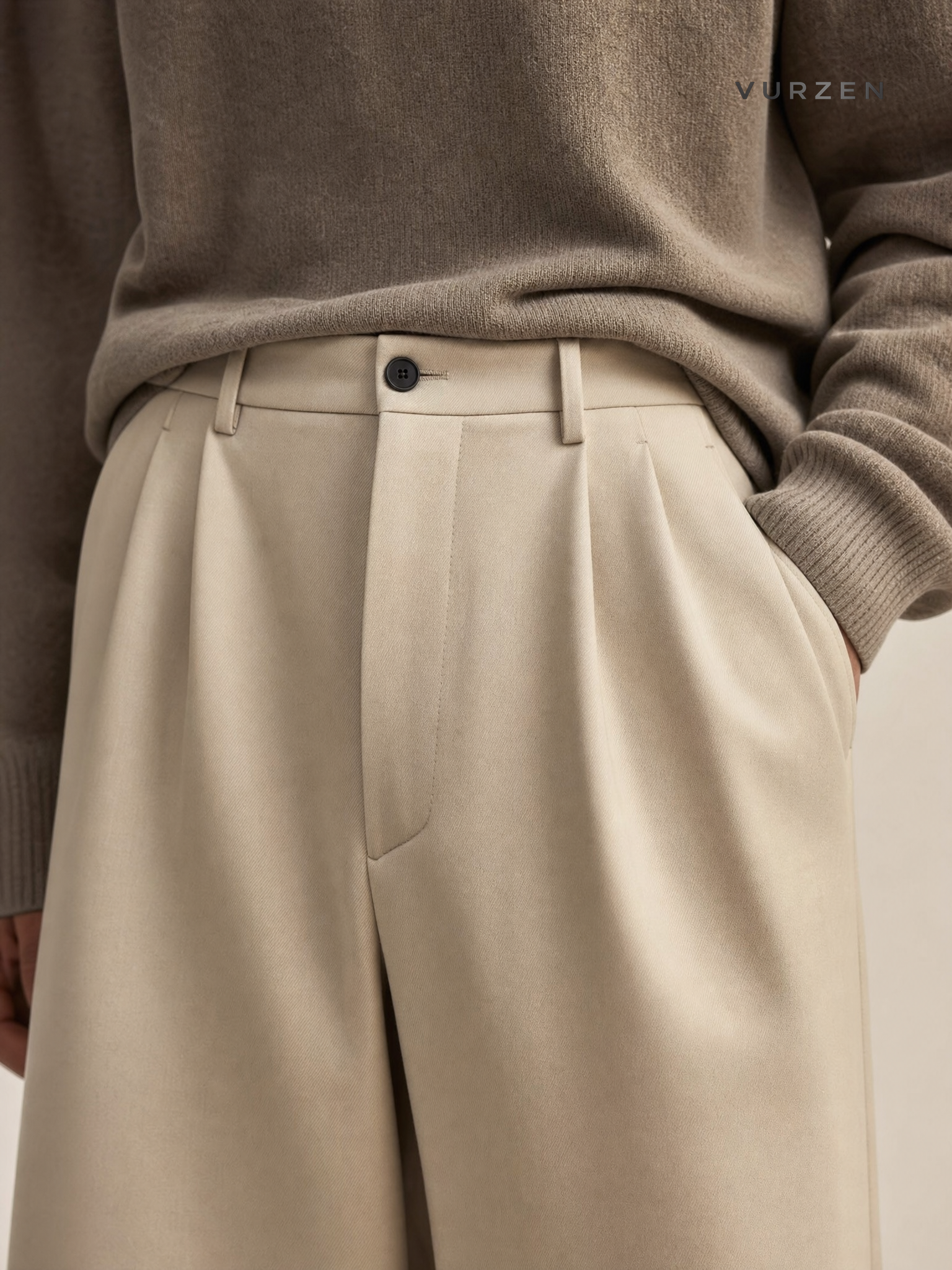 MYQ Retro Wide-Leg Warm Winter Suit Pants detail