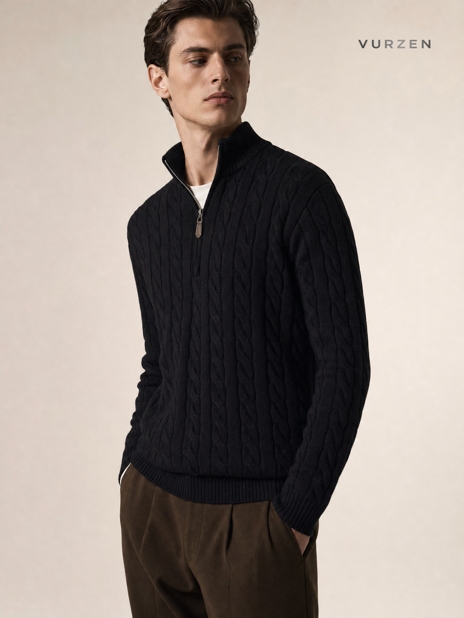 Vintage Half-Zip Cable Knit Sweater for Men detail