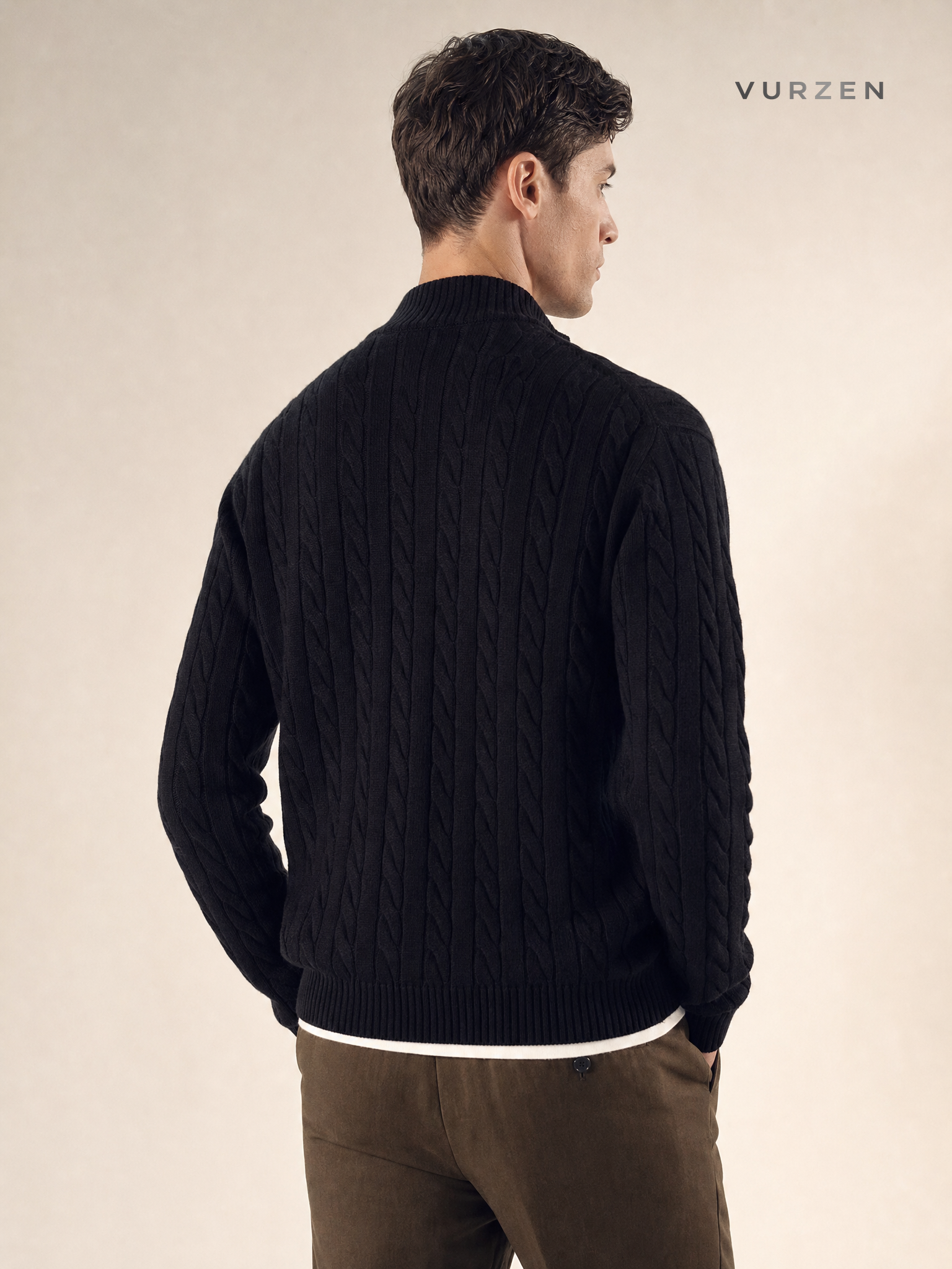 Vintage Half-Zip Cable Knit Sweater for Men detail