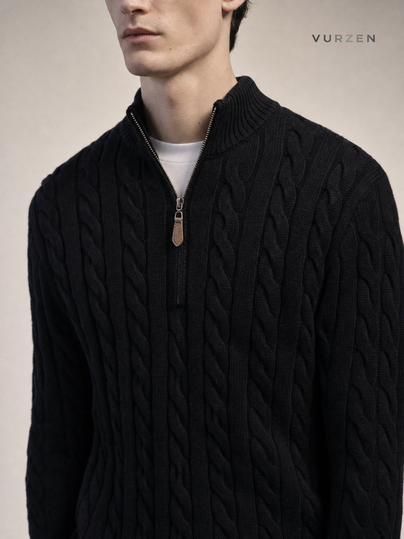 Vintage Half-Zip Cable Knit Sweater for Men detail