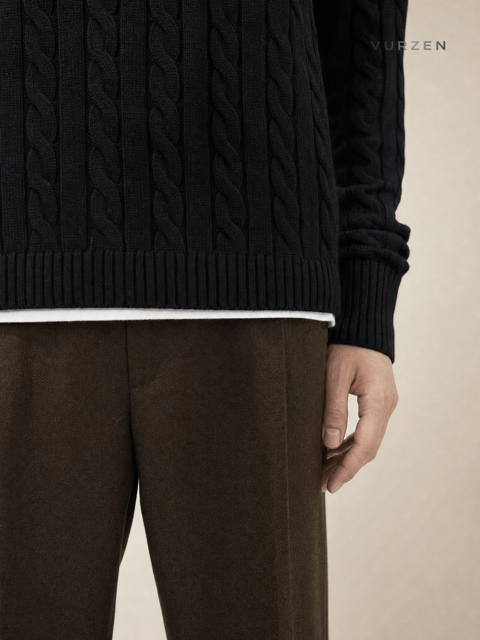 Vintage Half-Zip Cable Knit Sweater for Men detail