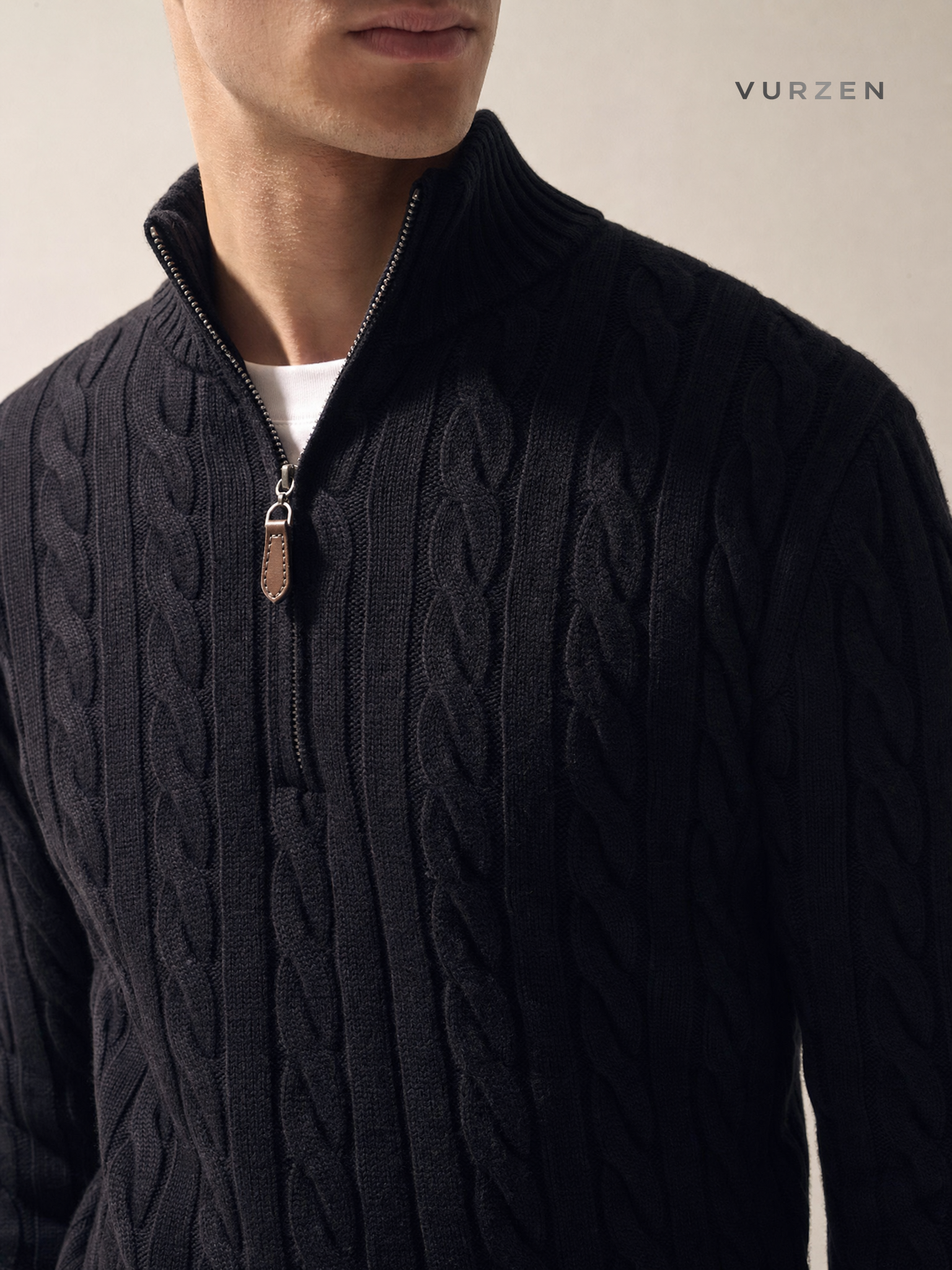 Vintage Half-Zip Cable Knit Sweater for Men detail