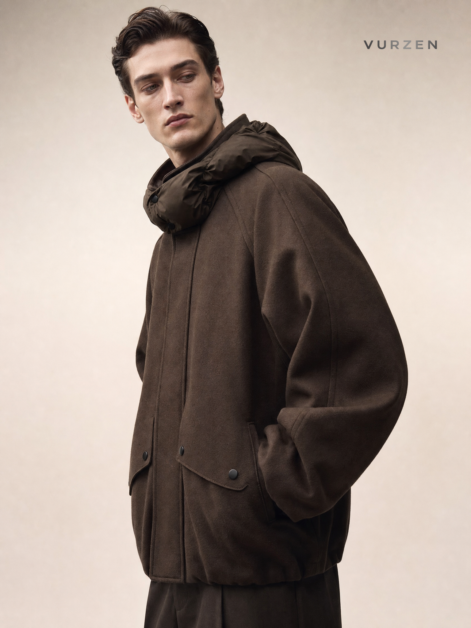 2025 Premium White Duck Down Wool Hoodie Jacket detail