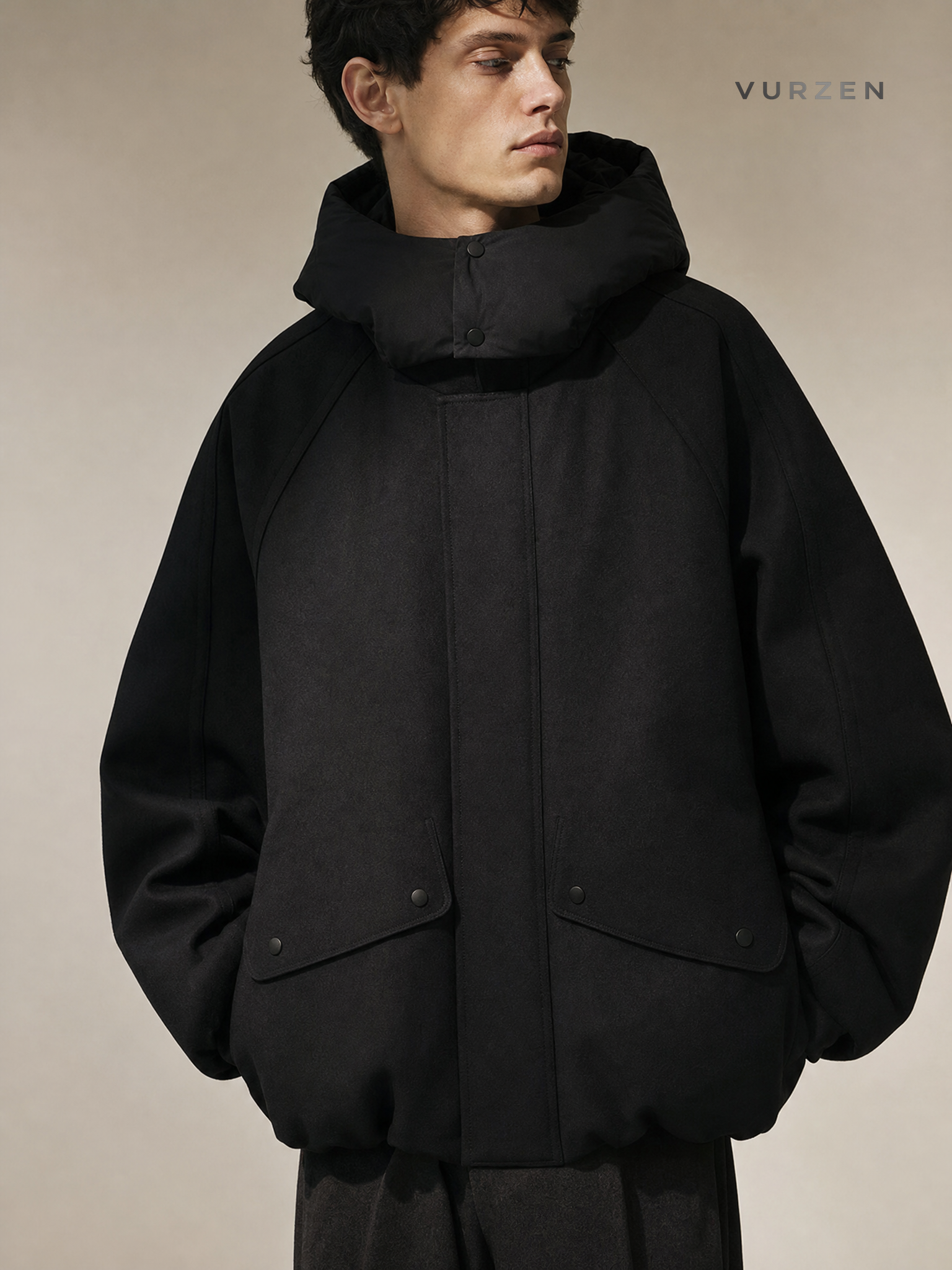 2025 Premium White Duck Down Wool Hoodie Jacket detail