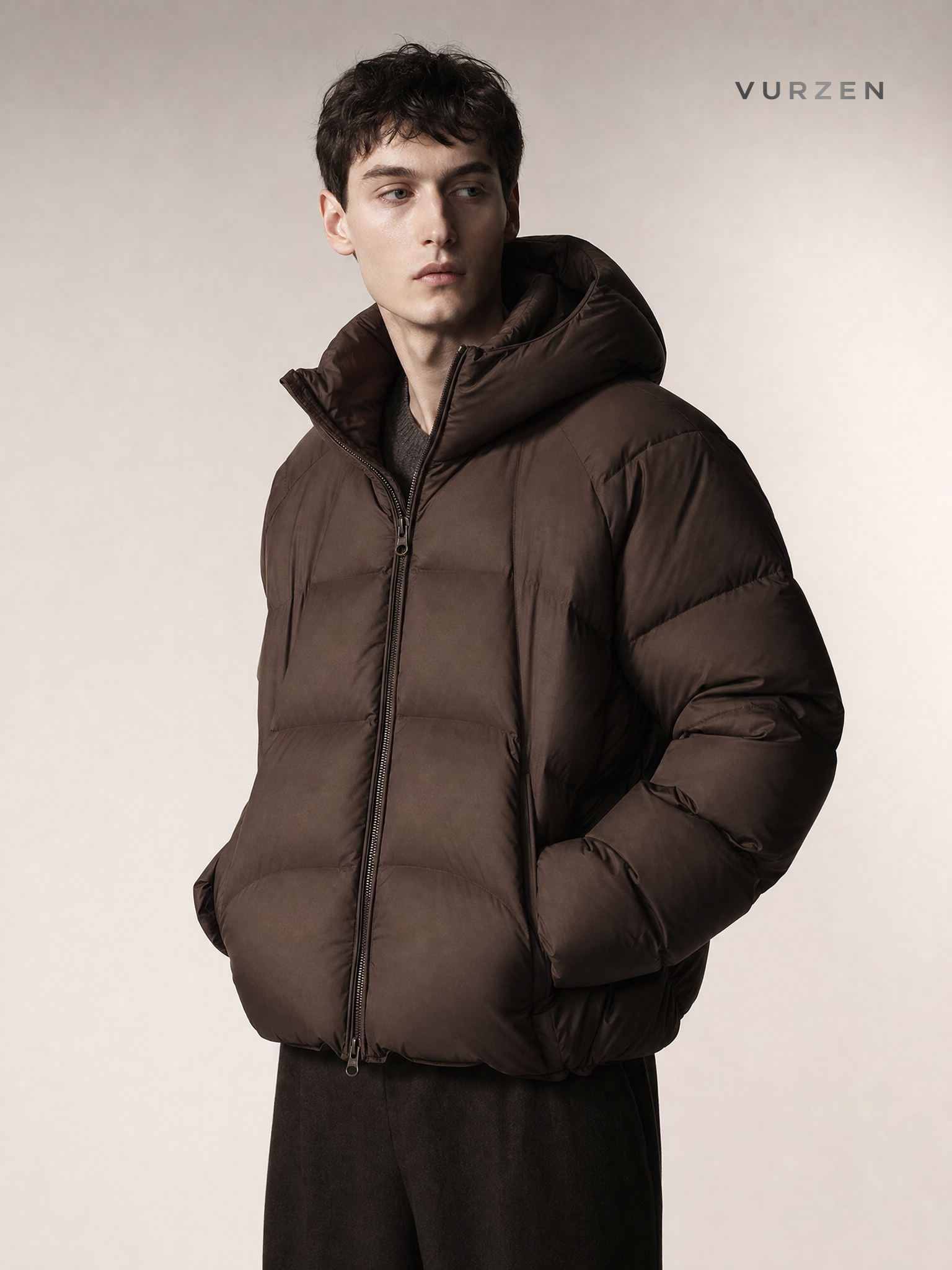 310g White Duck Down Windproof Hooded Winter Jacket detail