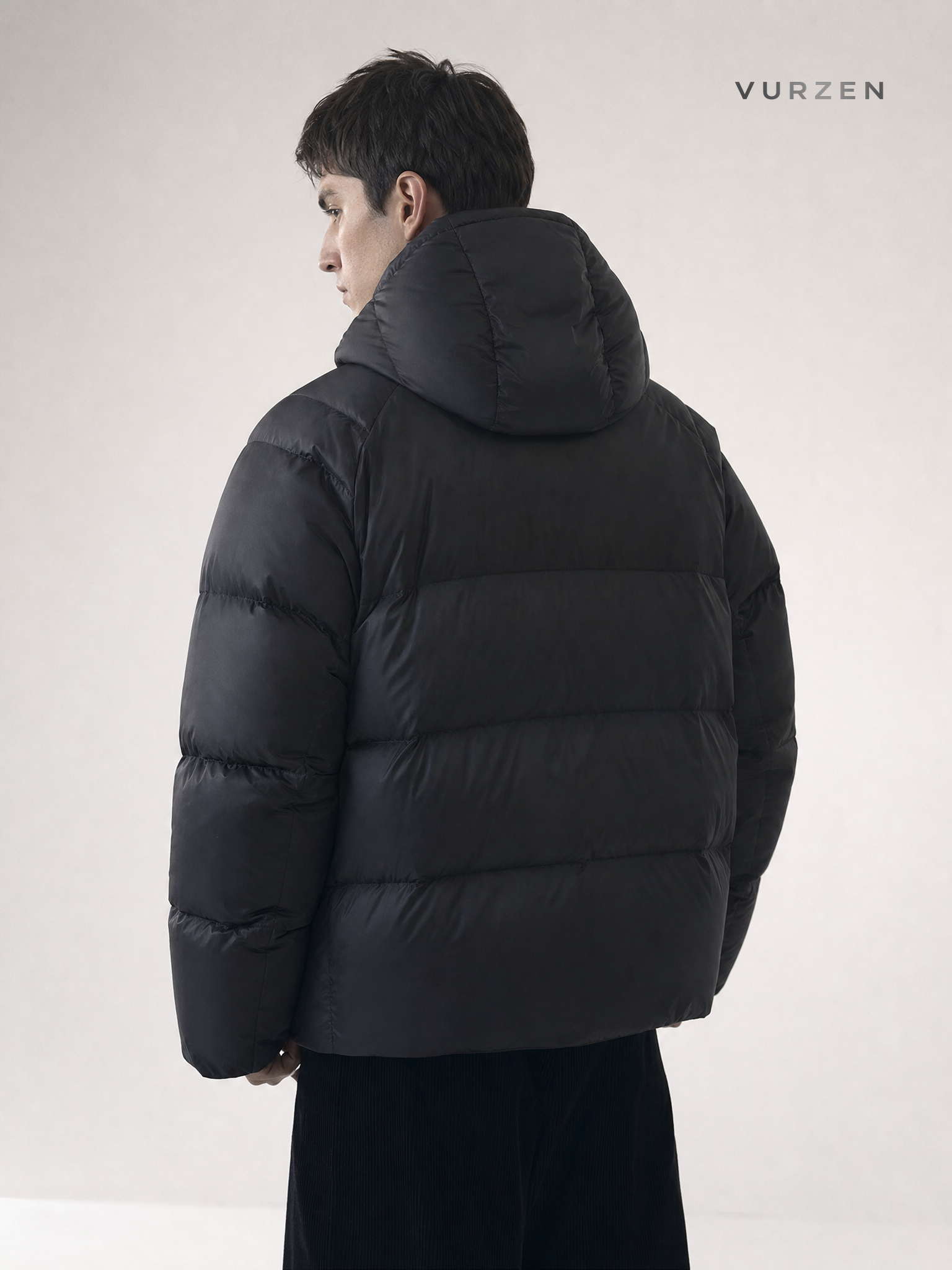 310g White Duck Down Windproof Hooded Winter Jacket detail