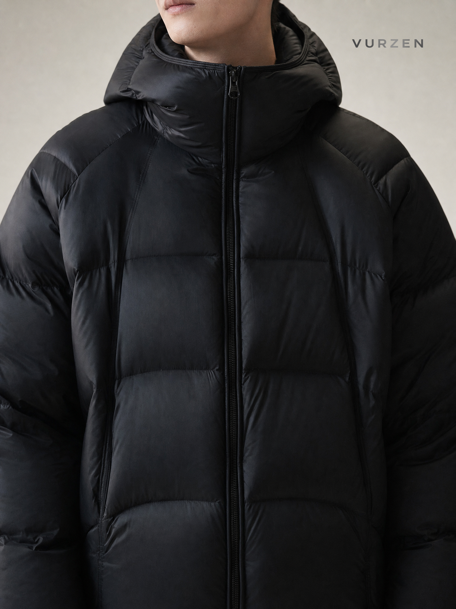 310g White Duck Down Windproof Hooded Winter Jacket detail