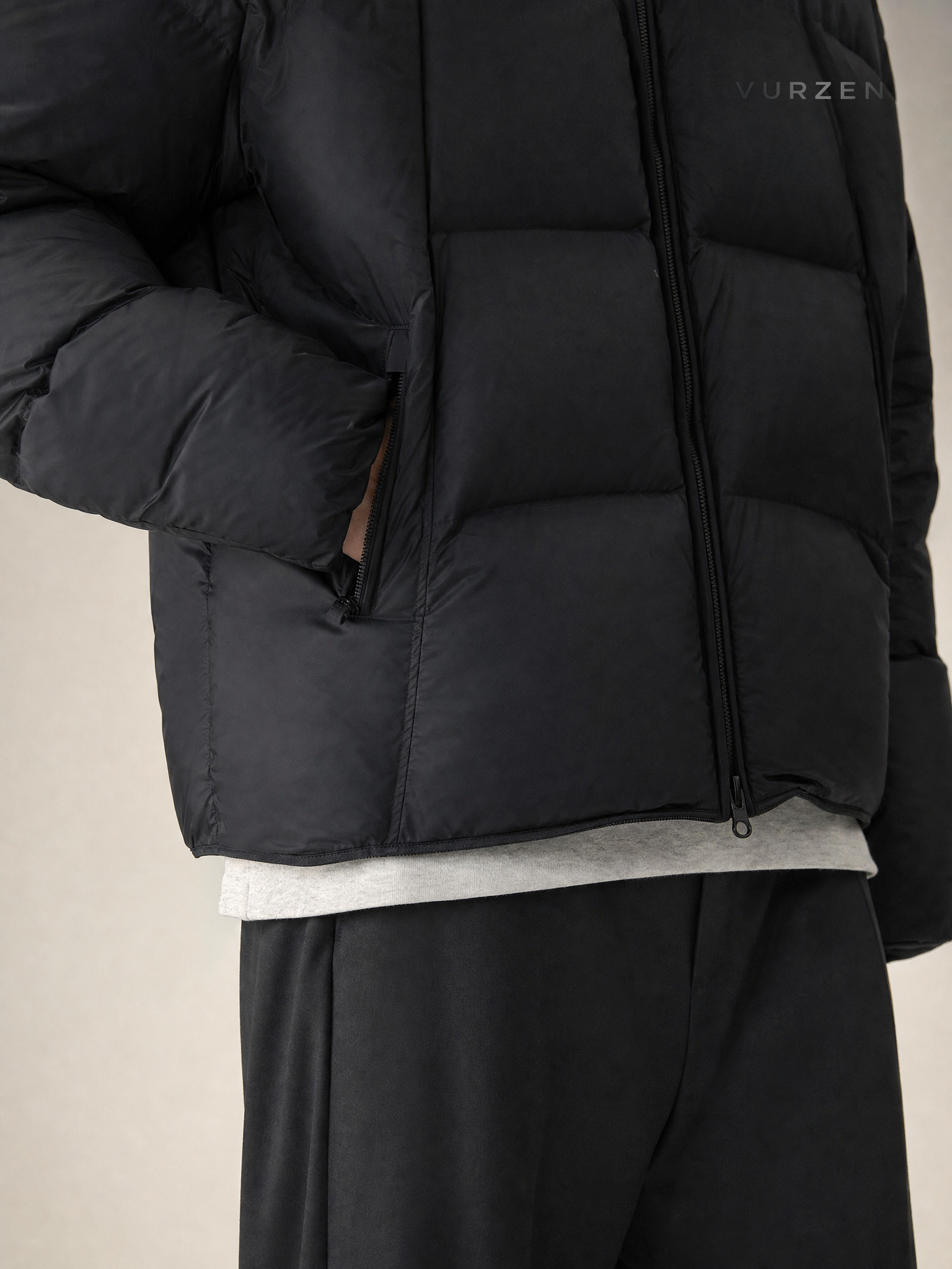 310g White Duck Down Windproof Hooded Winter Jacket detail