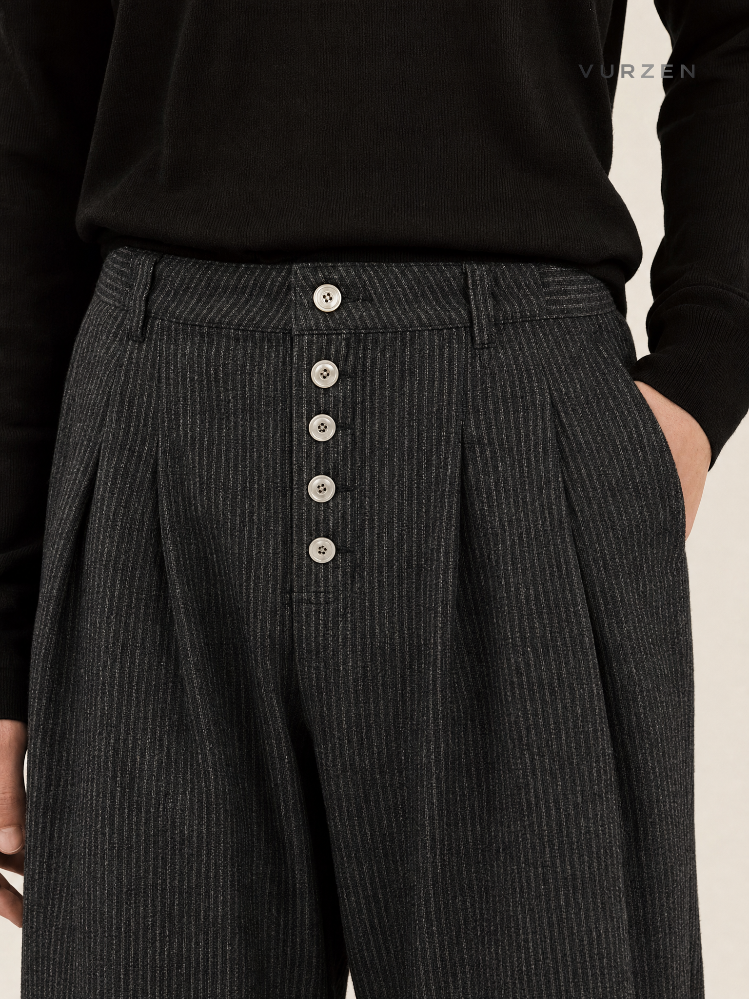 11KN Retro Straight-Leg Black Striped Denim Jeans detail